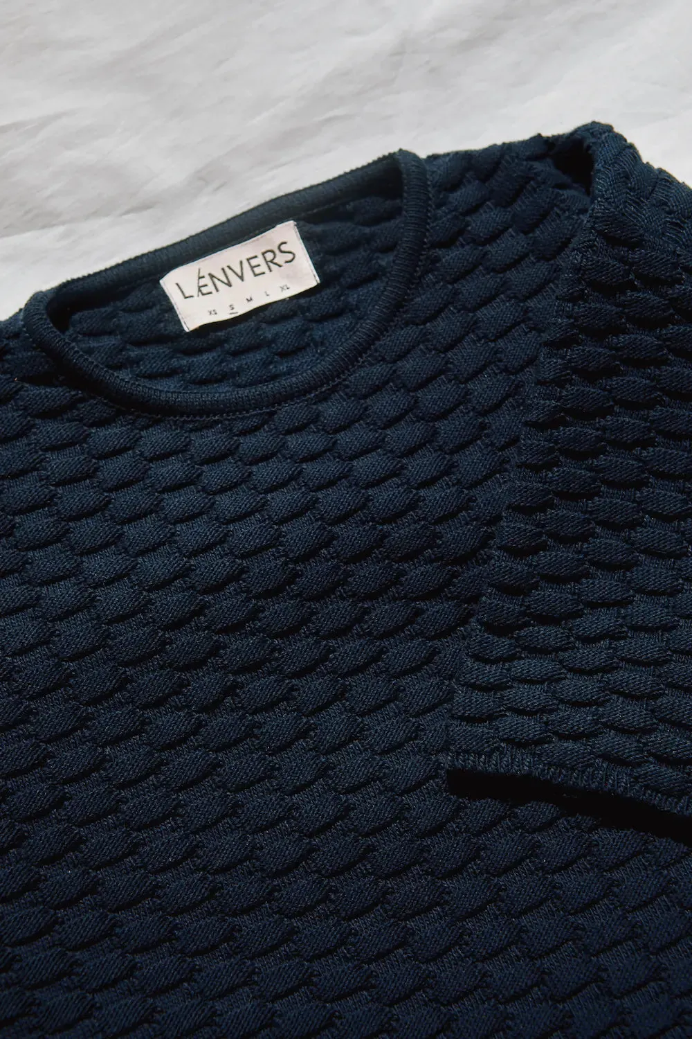 SIDONIE Basketweave-Knit Tee in Organic Cotton - Navy (In Stock) sold by L’ENVERS product image thumbnail 5