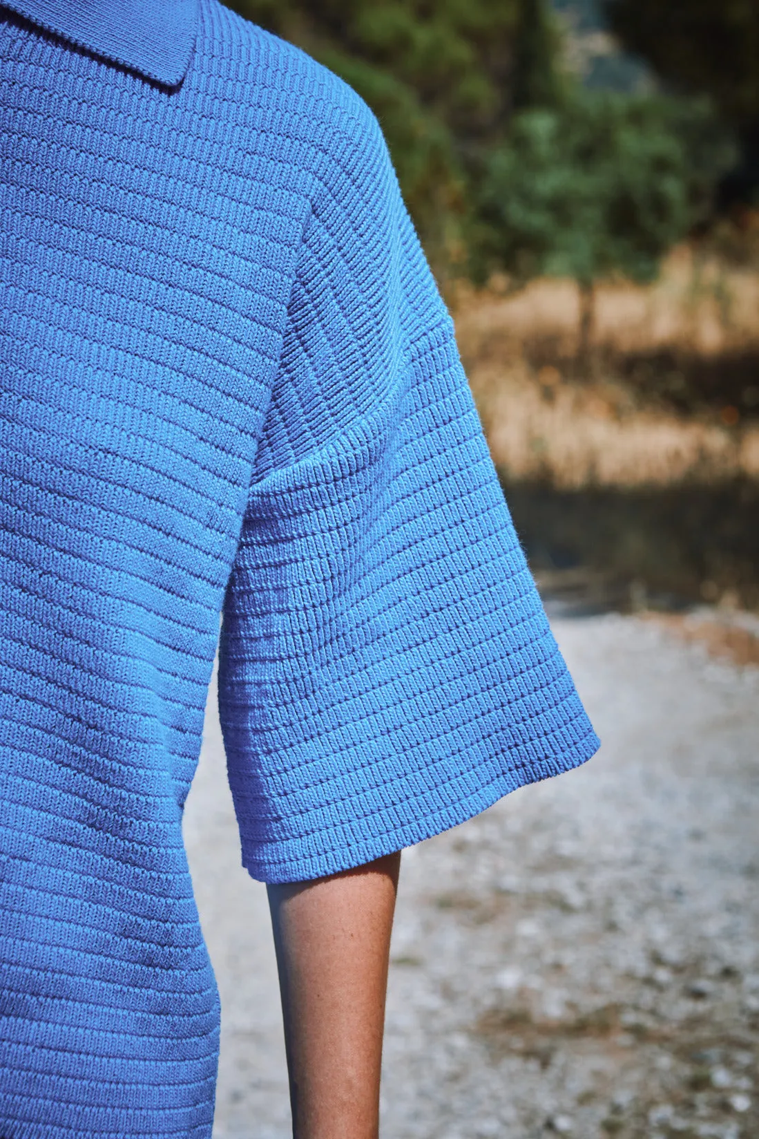 LILI Oversize Polo Shirt in Organic Cotton - Cyan Blue (In Stock) sold by L’ENVERS product image thumbnail 3