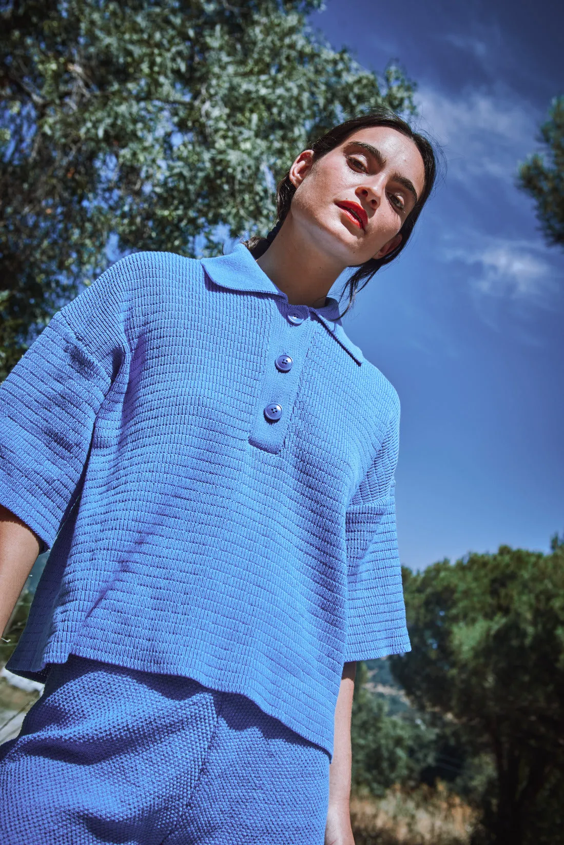 LILI Oversize Polo Shirt in Organic Cotton - Cyan Blue (In Stock) sold by L’ENVERS product image thumbnail 4