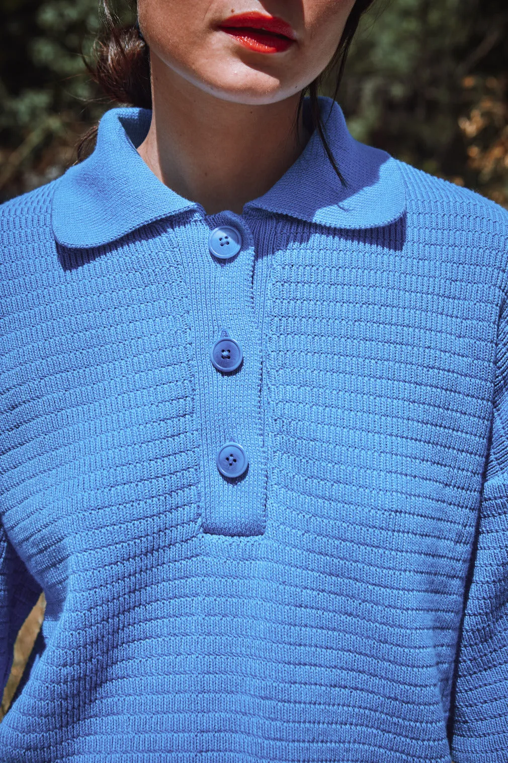 LILI Oversize Polo Shirt in Organic Cotton - Cyan Blue (In Stock) sold by L’ENVERS product image thumbnail 2