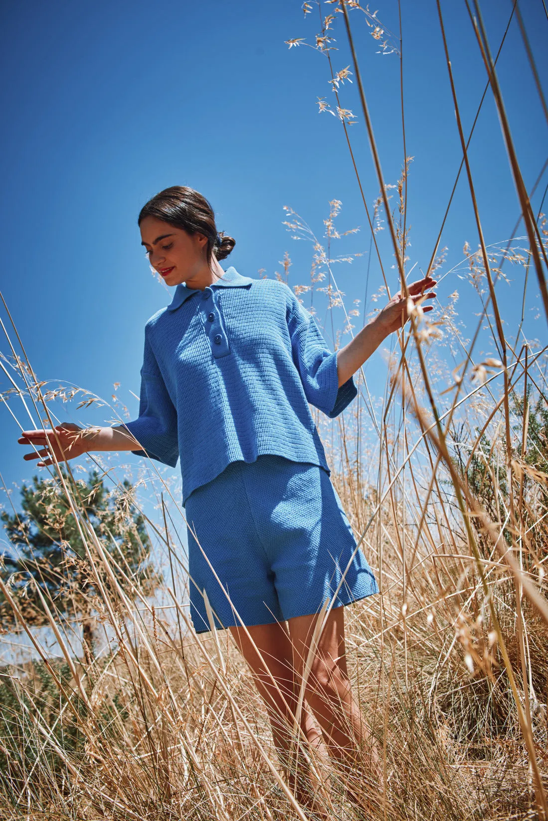 LILI Oversize Polo Shirt in Organic Cotton - Cyan Blue (In Stock) sold by L’ENVERS product image thumbnail 5