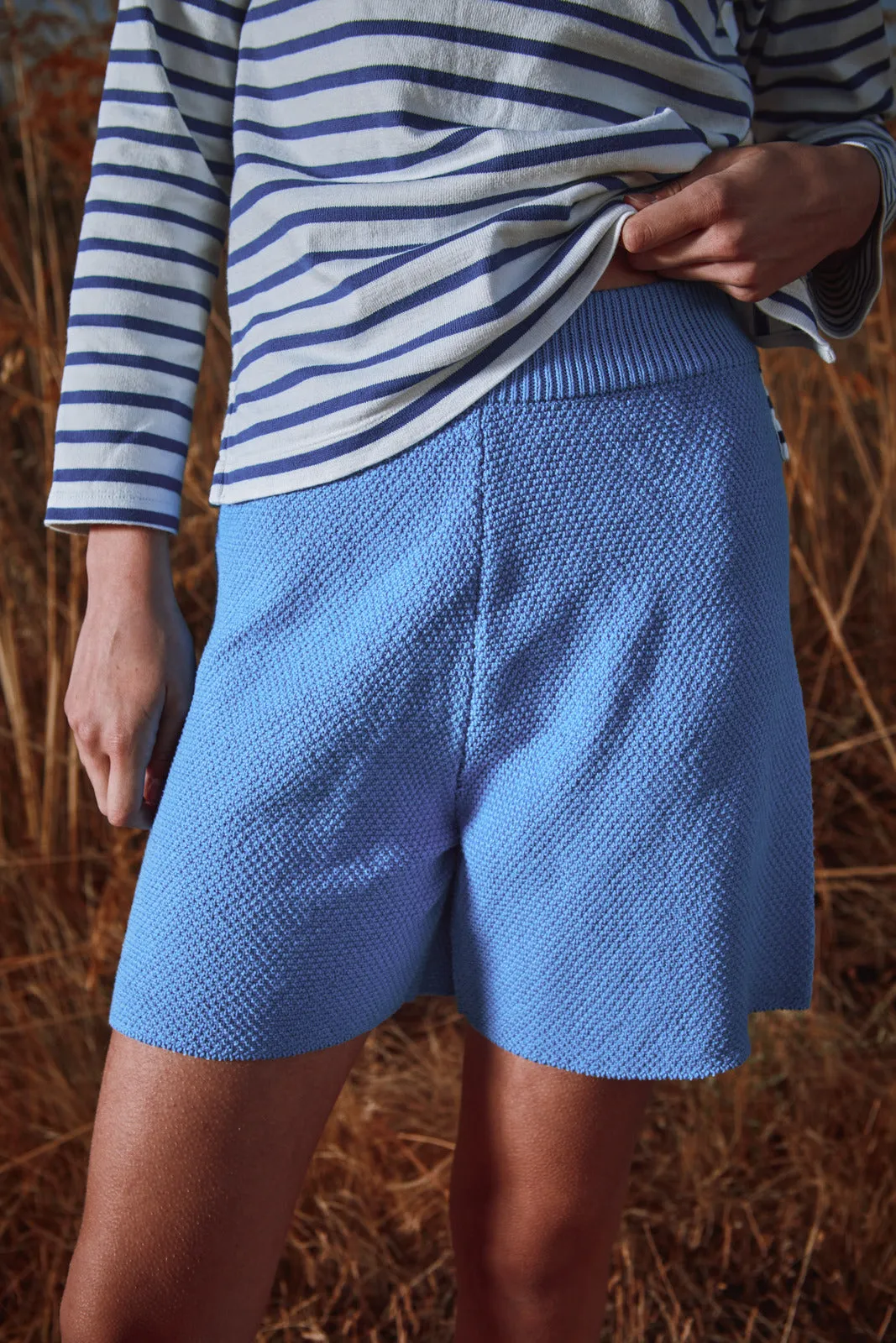 JANE Slim-Fit Shorts in Organic Cotton - Cyan Blue (In Stock) sold by L’ENVERS