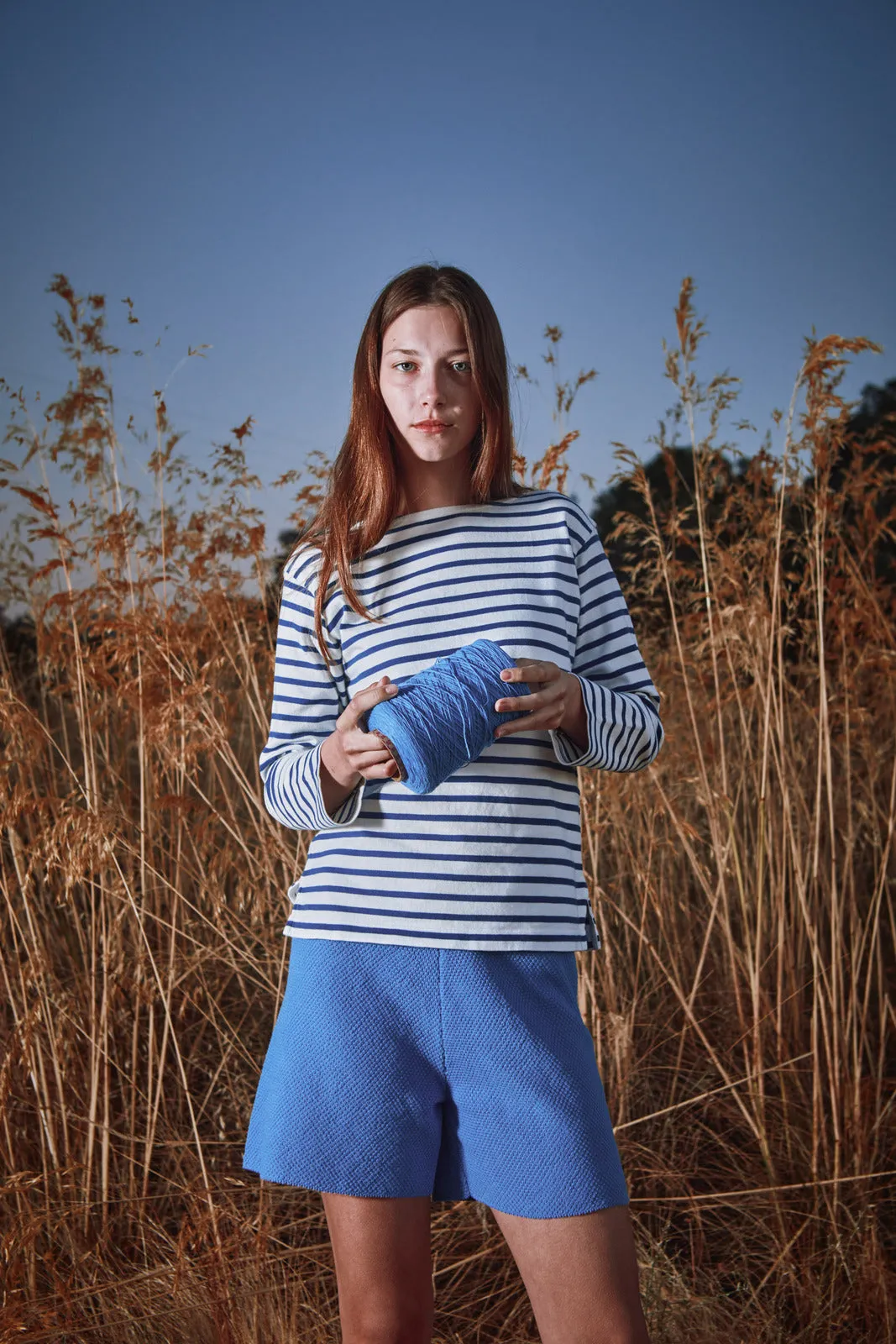 JANE Slim-Fit Shorts in Organic Cotton - Cyan Blue (In Stock) sold by L’ENVERS product image thumbnail 2