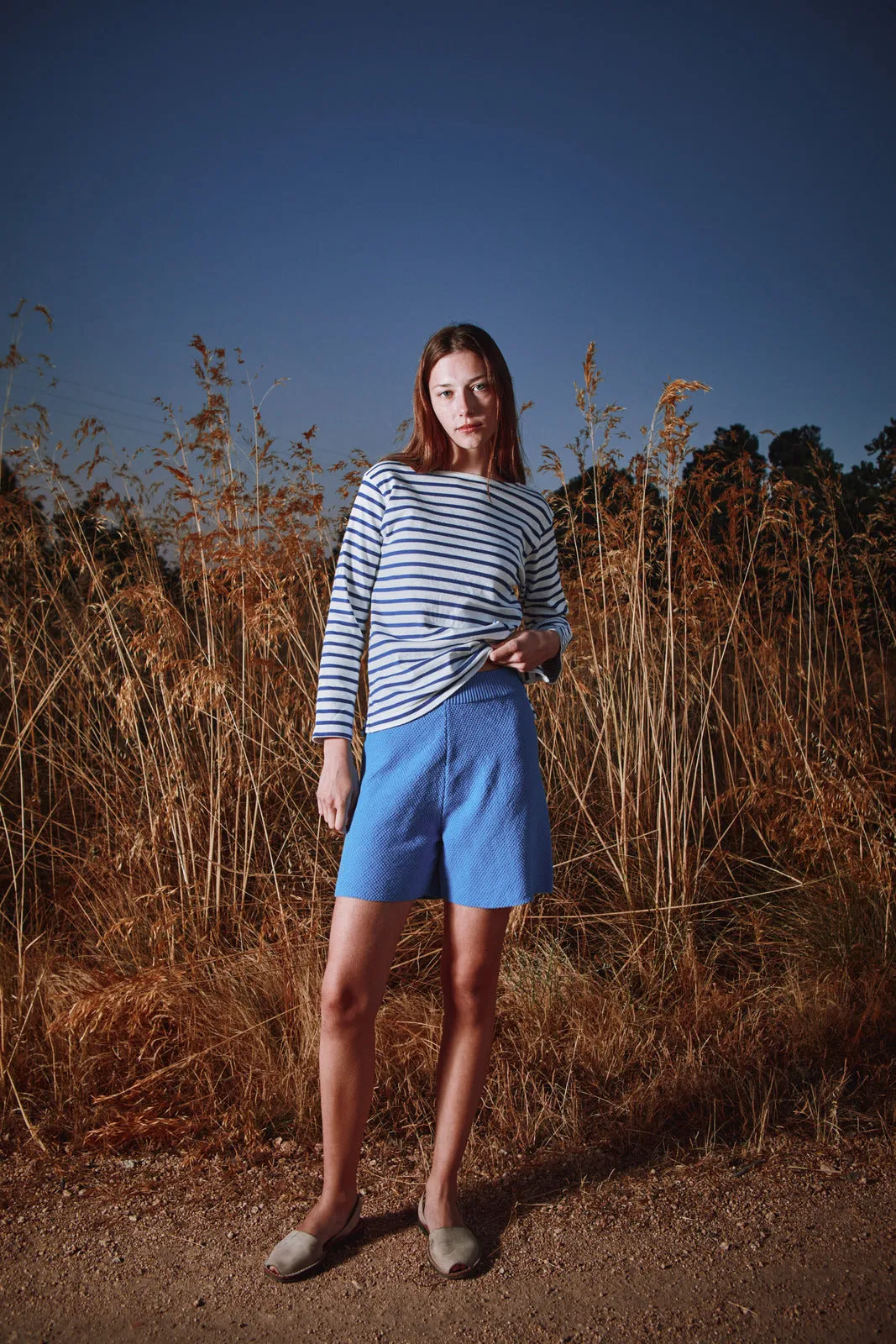JANE Slim-Fit Shorts in Organic Cotton - Cyan Blue (In Stock) sold by L’ENVERS product image thumbnail 4