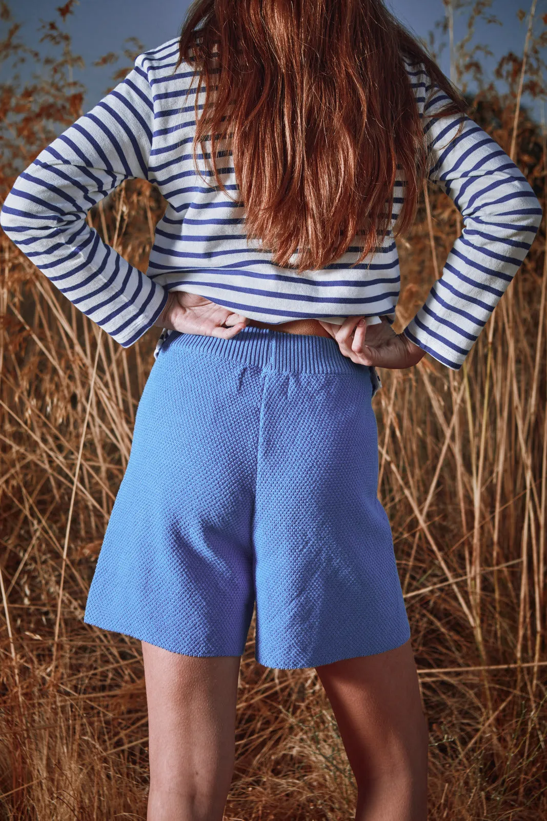 JANE Slim-Fit Shorts in Organic Cotton - Cyan Blue (In Stock) sold by L’ENVERS product image thumbnail 3
