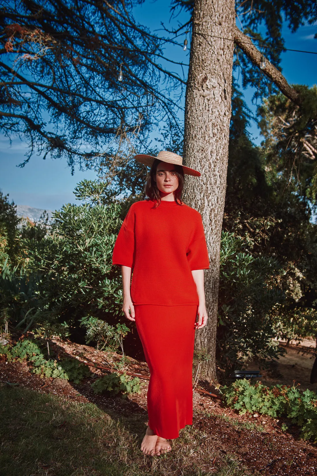 GERALDINE Oversize Tee in Organic Cotton - Red (In Stock) sold by L’ENVERS product image thumbnail 3
