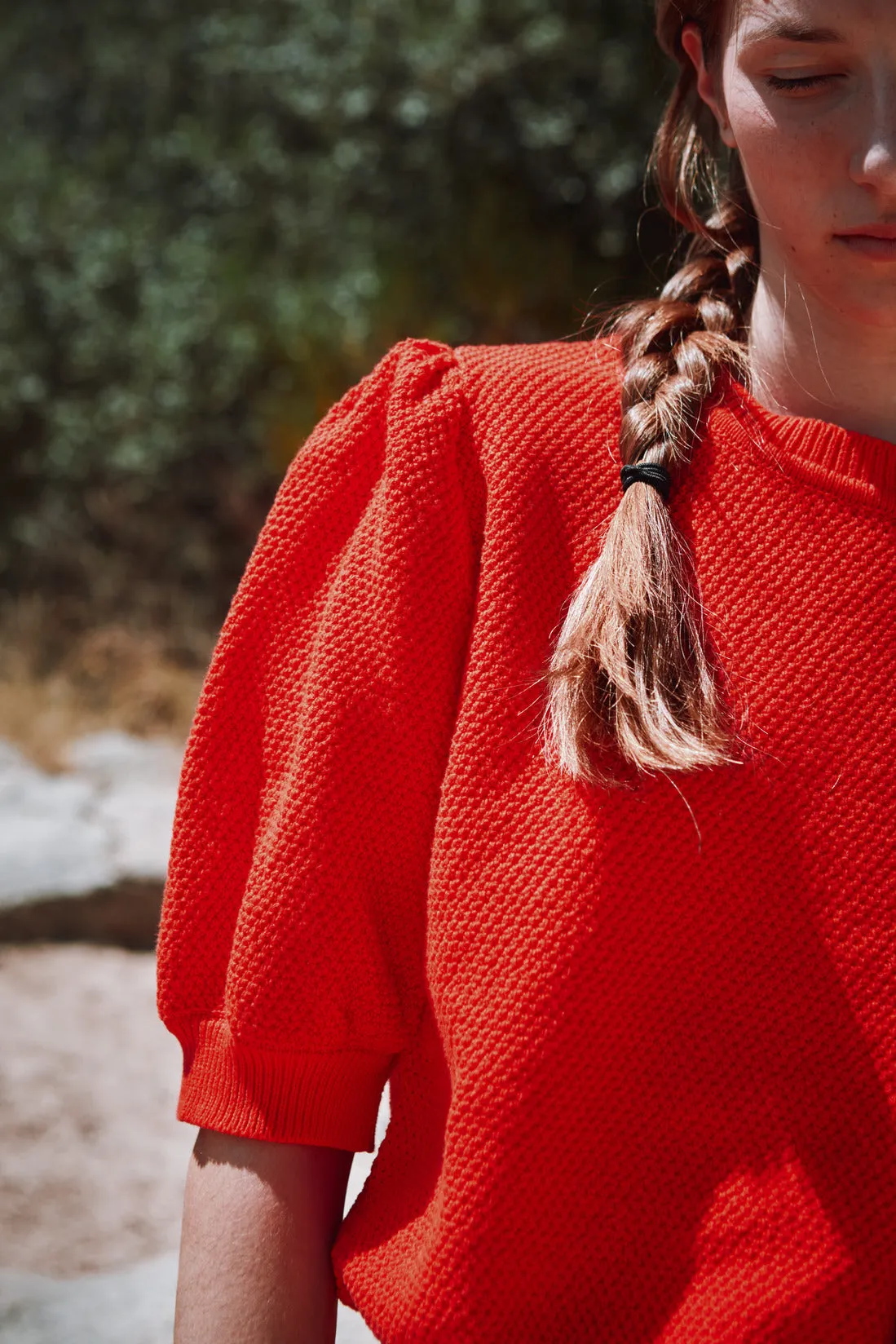 ELISABETH Puff-Sleeve Tee in Organic Cotton - Red (In Stock) sold by L’ENVERS product image thumbnail 2