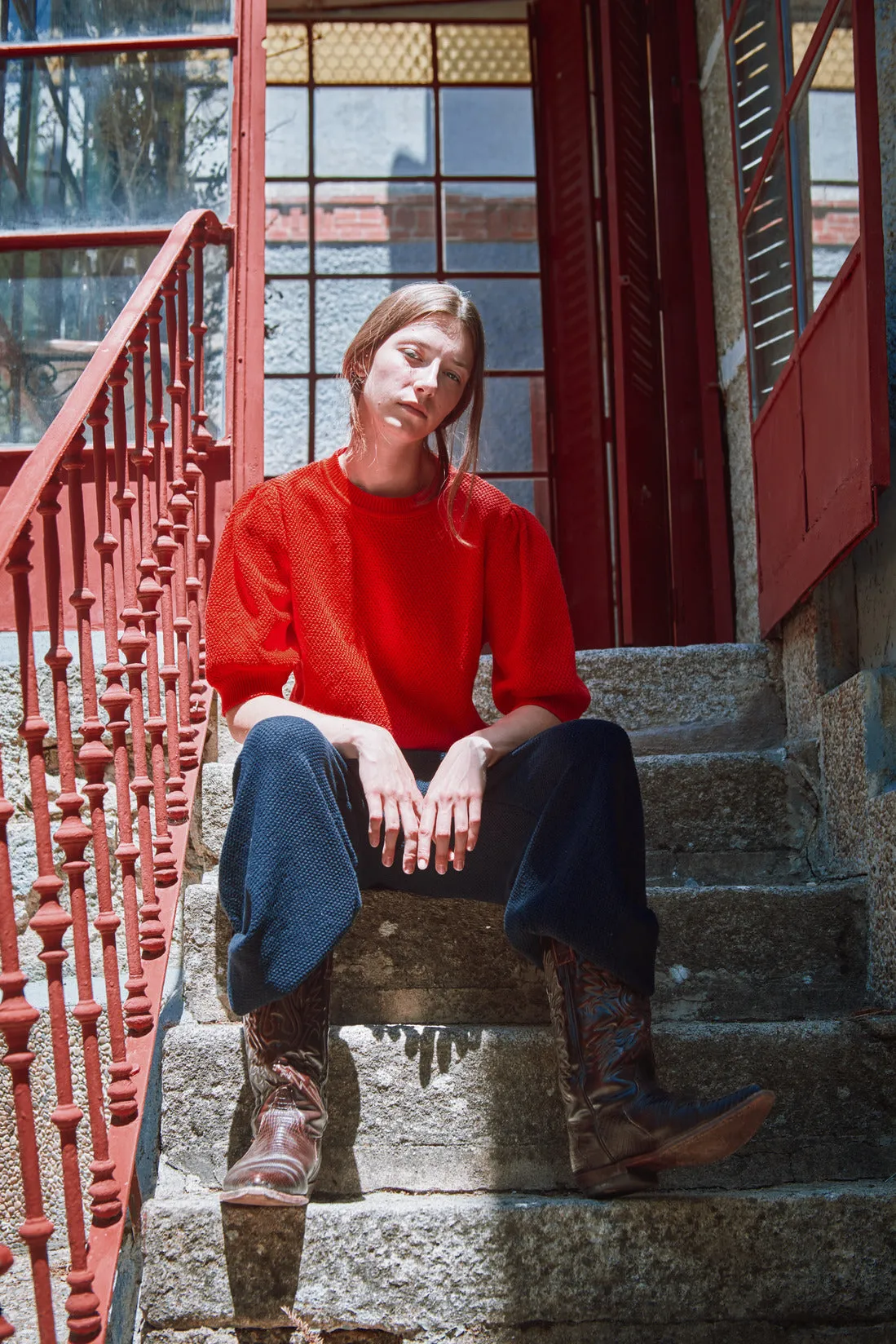 ELISABETH Puff-Sleeve Tee in Organic Cotton - Red (In Stock) sold by L’ENVERS product image thumbnail 4