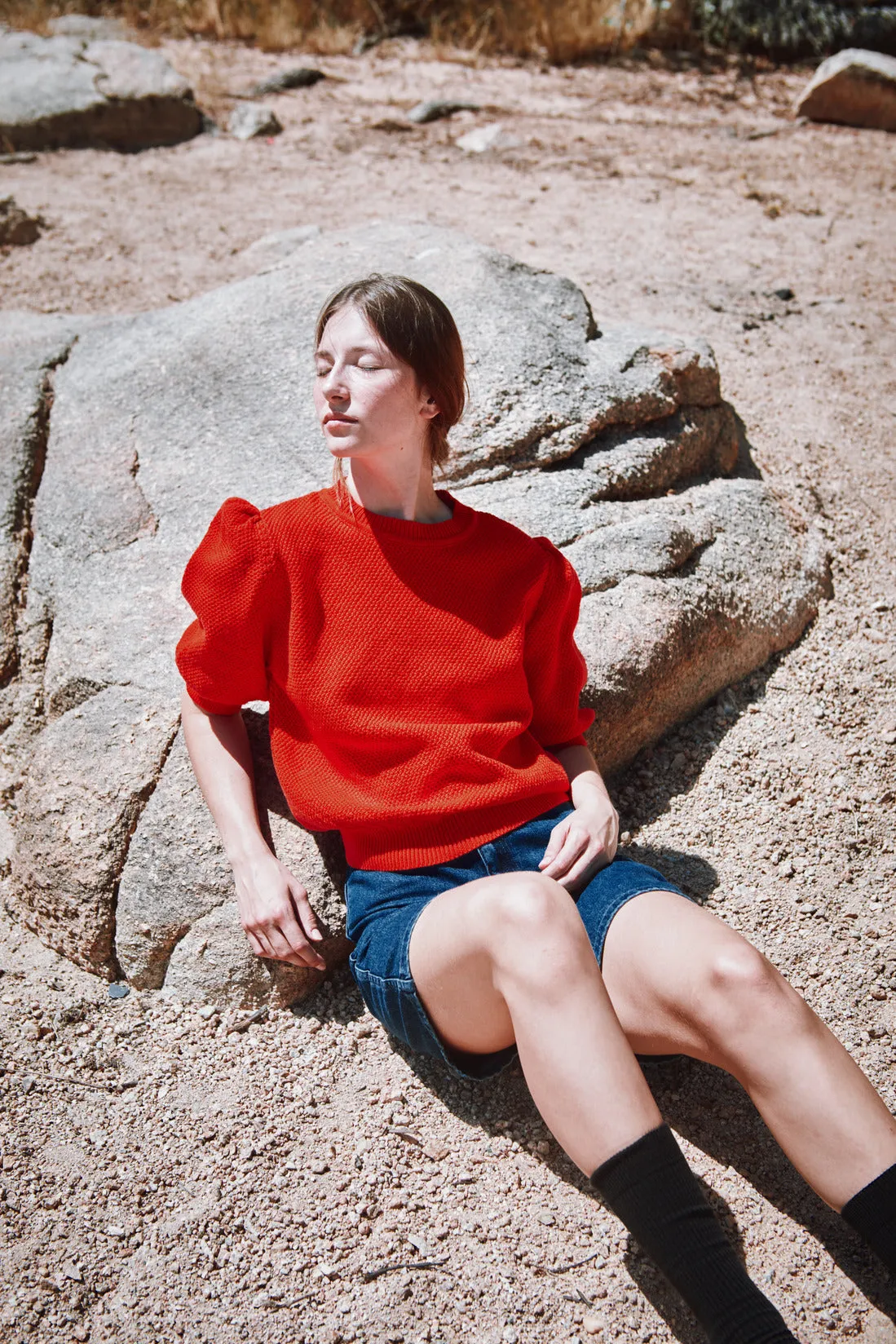 ELISABETH Puff-Sleeve Tee in Organic Cotton - Red (In Stock) sold by L’ENVERS product image thumbnail 3