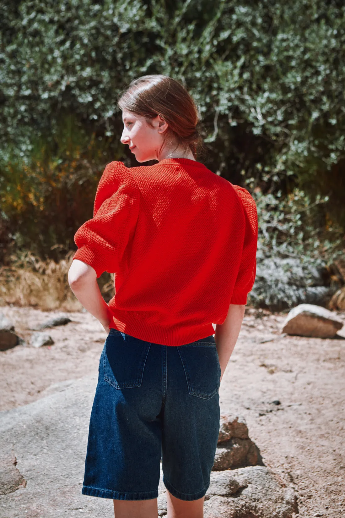 ELISABETH Puff-Sleeve Tee in Organic Cotton - Red (In Stock) sold by L’ENVERS product image thumbnail 5