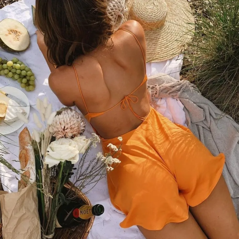 Marigold Satin Playsuit sold by Hudson and Bailey