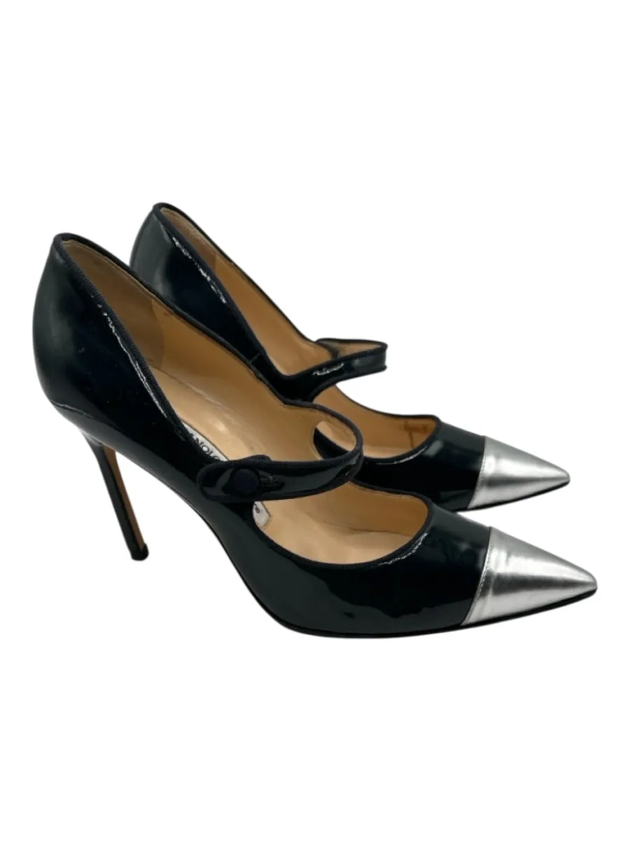Manolo Blahnik Shoe Size 38.5 Navy blue & silver Patent Leather Stiletto Pumps sold by Labels Resale Boutique product image thumbnail 3