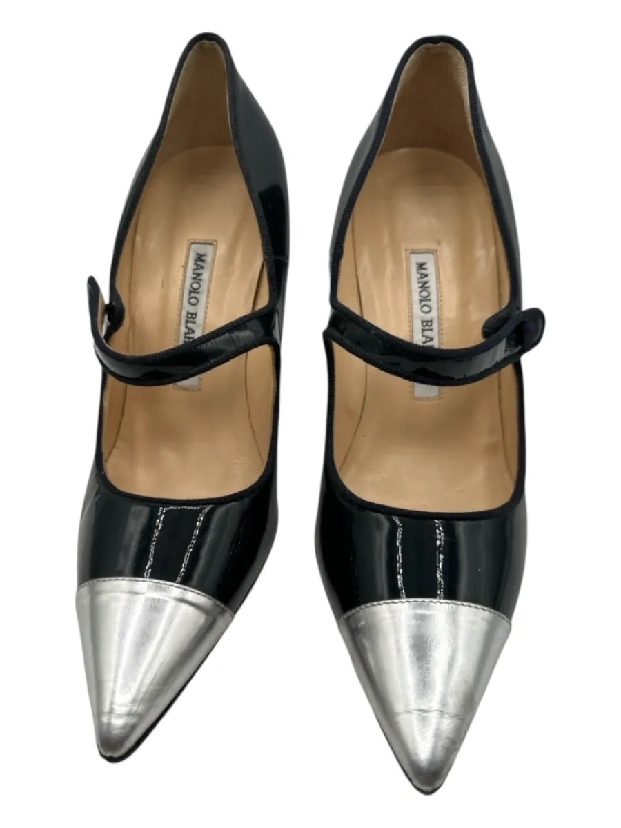 Manolo Blahnik Shoe Size 38.5 Navy blue & silver Patent Leather Stiletto Pumps sold by Labels Resale Boutique product image thumbnail 2