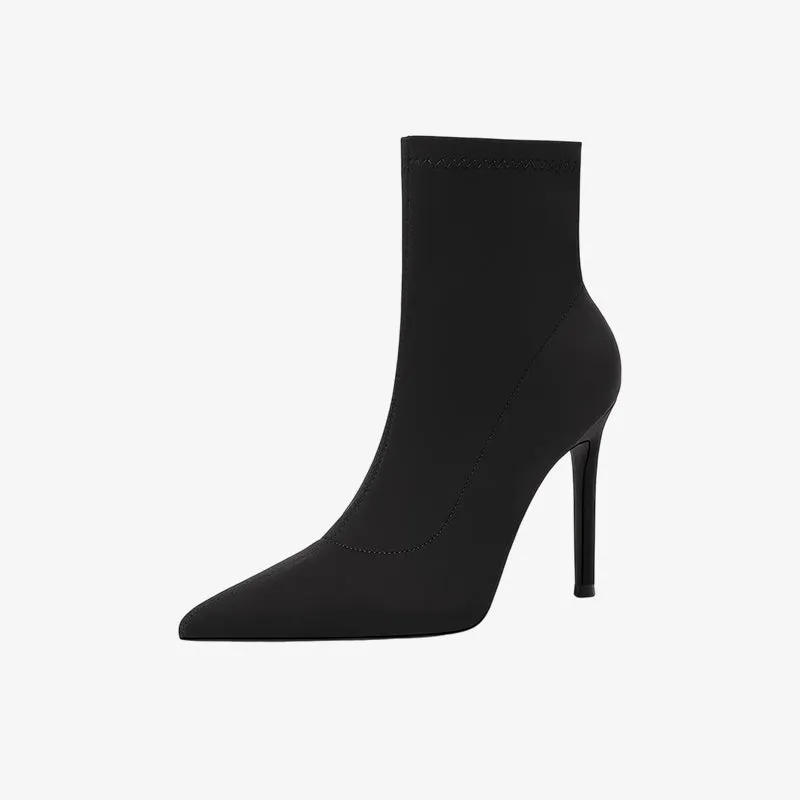 Lux Black Suede-Inspired Stiletto Ankle Boots sold by ArnoConti