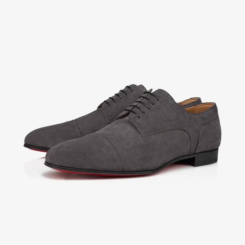 Smoky Grey Leather Oxford with Grosgrain Piping sold by ArnoConti