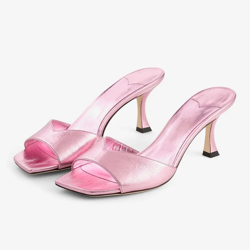Pink Metallic Leather Heeled Sandals sold by ArnoConti