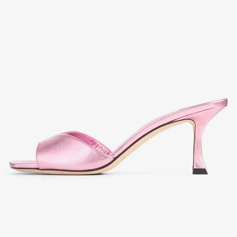 Pink Metallic Leather Heeled Sandals sold by ArnoConti product image thumbnail 3