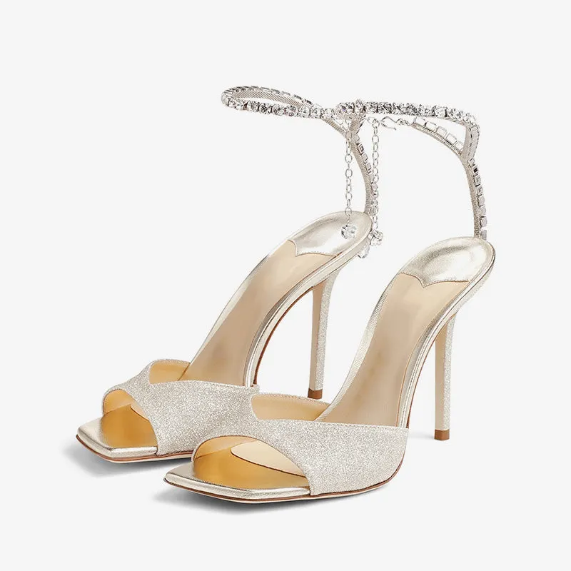 Silver Glitter Crystal High Heel Sandals sold by ArnoConti