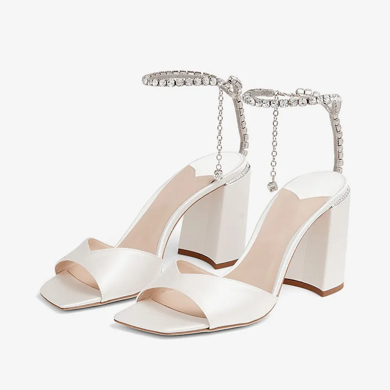 White Satin Block Heel Sandals sold by ArnoConti
