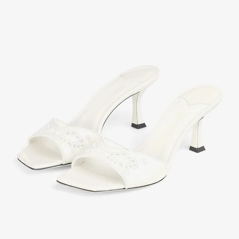 White Embroidered Calf Leather Sandals sold by ArnoConti