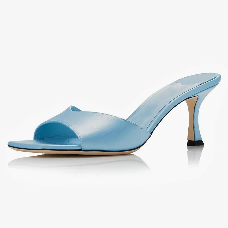 Blue Satin Heeled Mules sold by ArnoConti