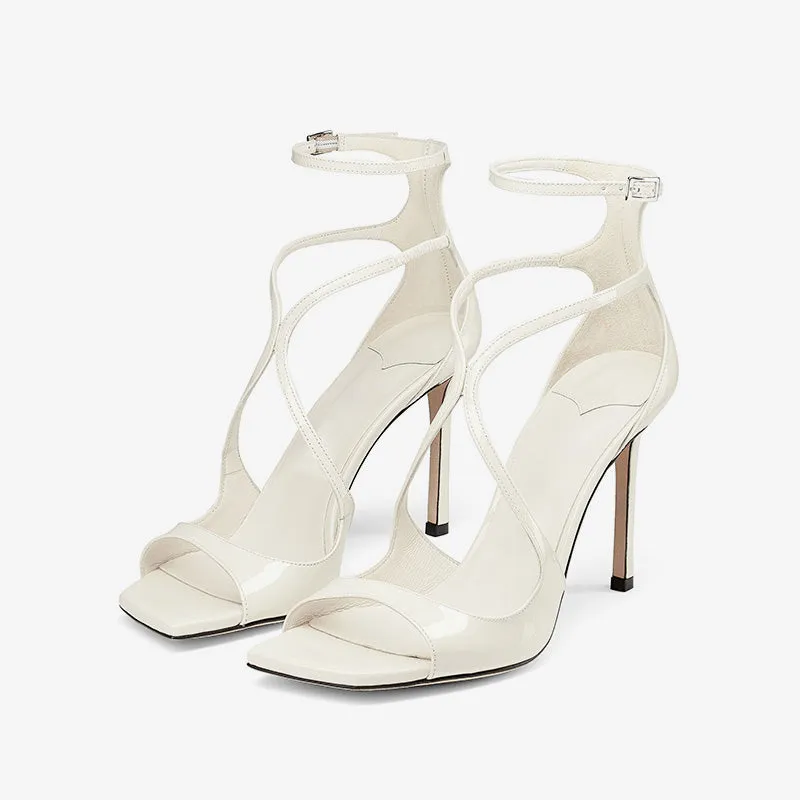 White Curved Strap Leather Sandals sold by ArnoConti