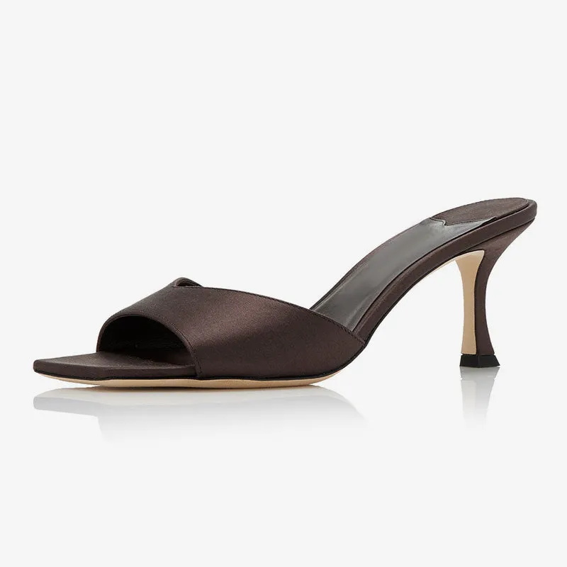 Brown Satin Curved-Heel Mules sold by ArnoConti