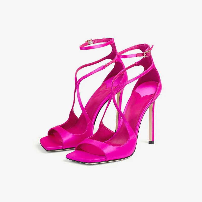 Red Satin Sandals with Slim Heel sold by ArnoConti