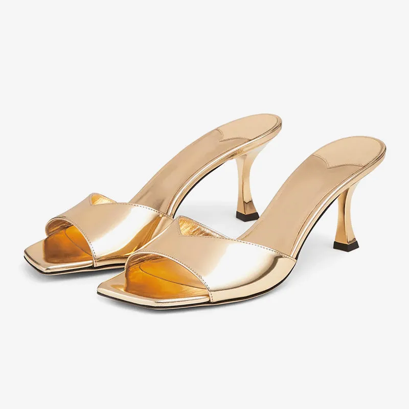 Gold Curved-Heel Metallic Leather Sandals sold by ArnoConti