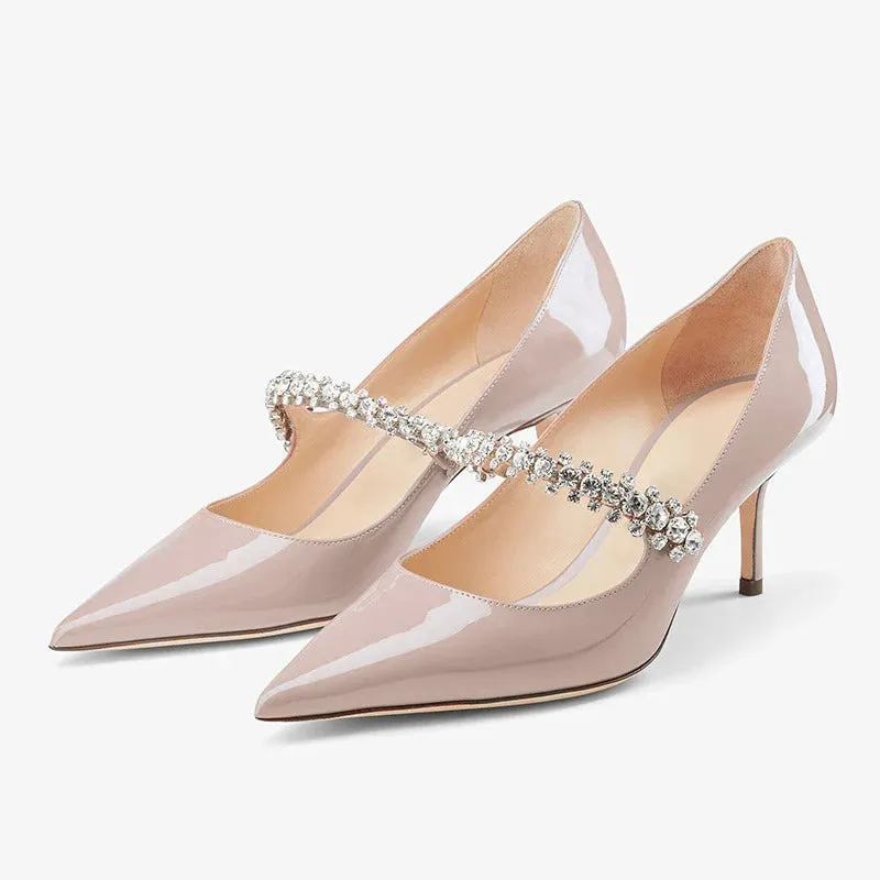 Crystal-Embellished Patent Leather Heels sold by ArnoConti