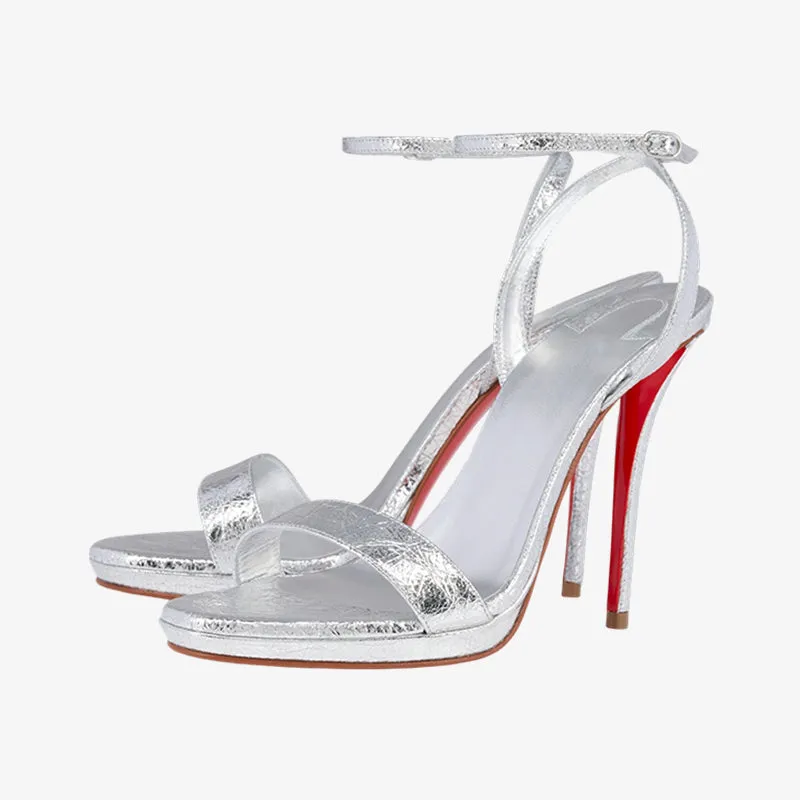 Silver Leather Stiletto Sandal sold by ArnoConti