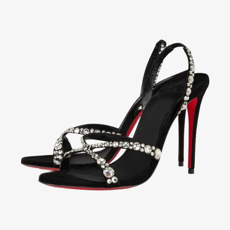 Strass-Embellished Suede Black Sandal sold by ArnoConti