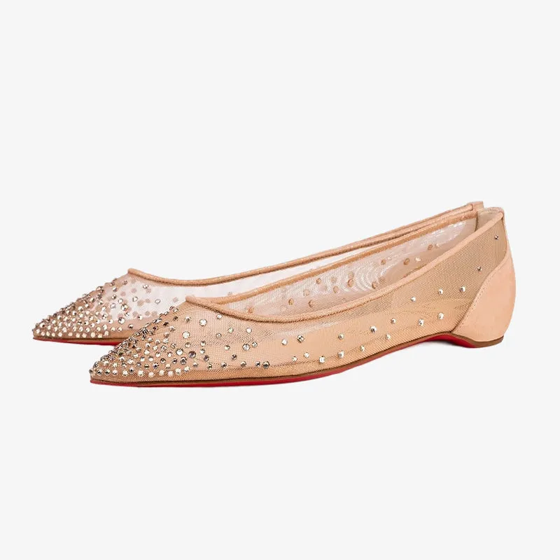 Strass Mesh Pointed Beige Flats sold by ArnoConti