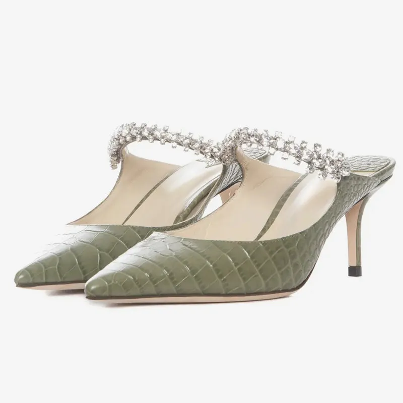Green Croc-Embossed Leather High Heels sold by ArnoConti