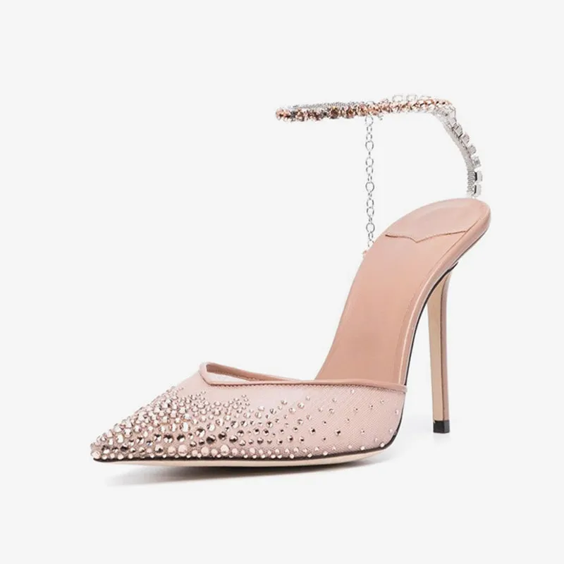 Pink crystal-embellished  Tulle Pumps sold by ArnoConti
