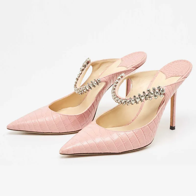 Pink Croc-Embossed Leather Mules sold by ArnoConti