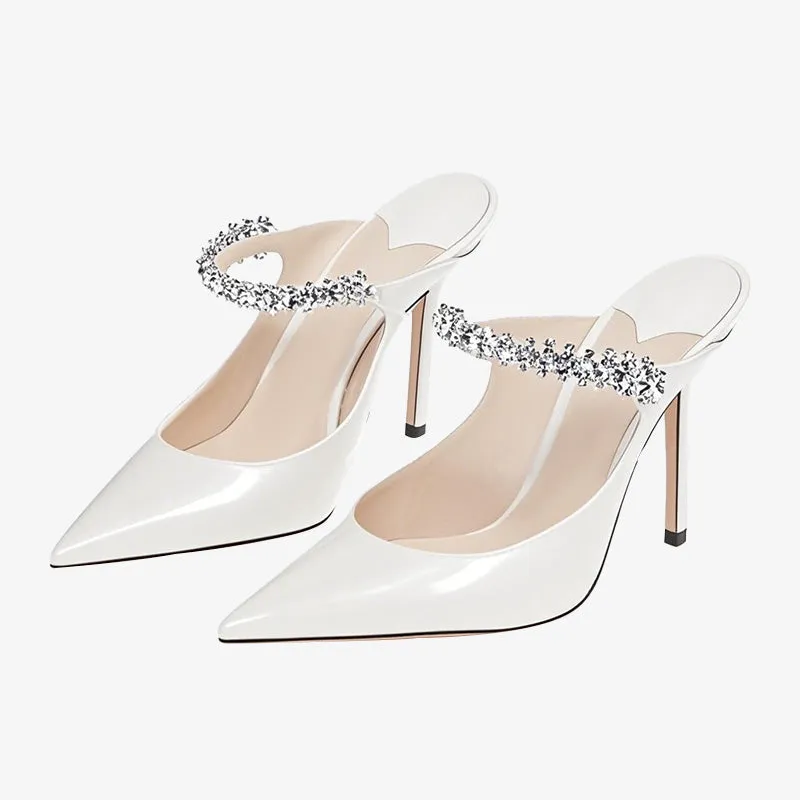 White Patent Leather Mules 100mm sold by ArnoConti