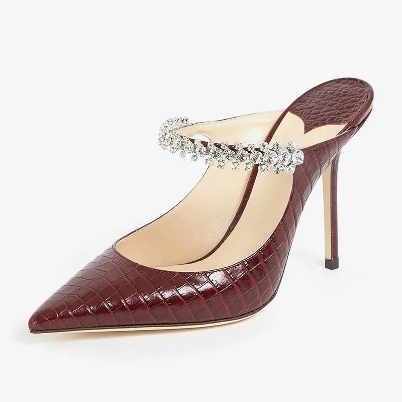 Brown Croc-Embossed Mules 100mm sold by ArnoConti