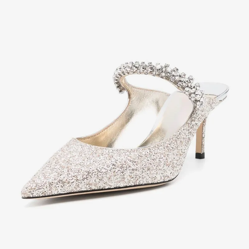 Silver Shiny Beautiful Mules sold by ArnoConti