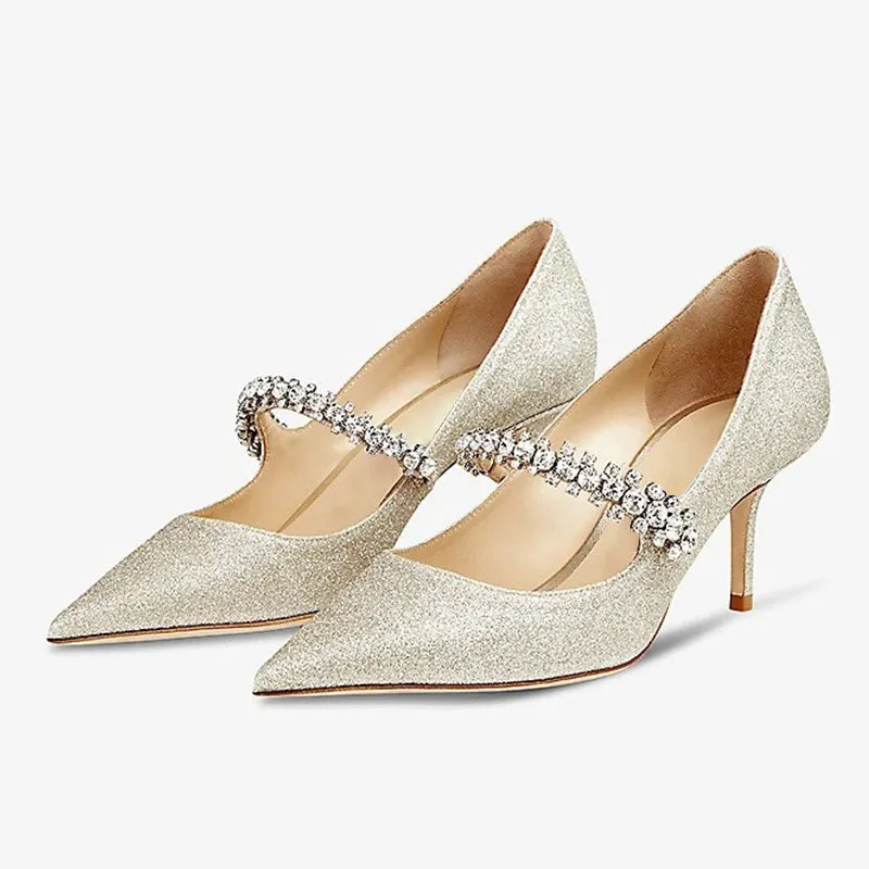 Glitter-Embellished Leather Heeled Mules sold by ArnoConti