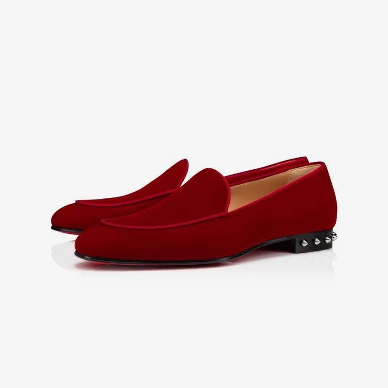Red Velvet Loafers Studs-Heel Shoes sold by ArnoConti