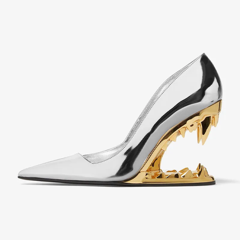 Silver Sculpted Heel Pumps sold by ArnoConti