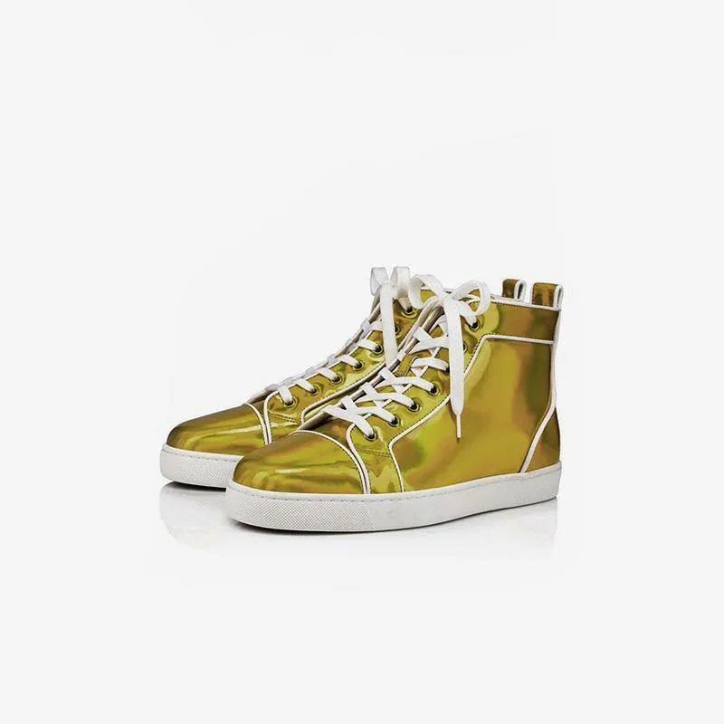 Golden Metallic Lace Up Sneakers sold by ArnoConti