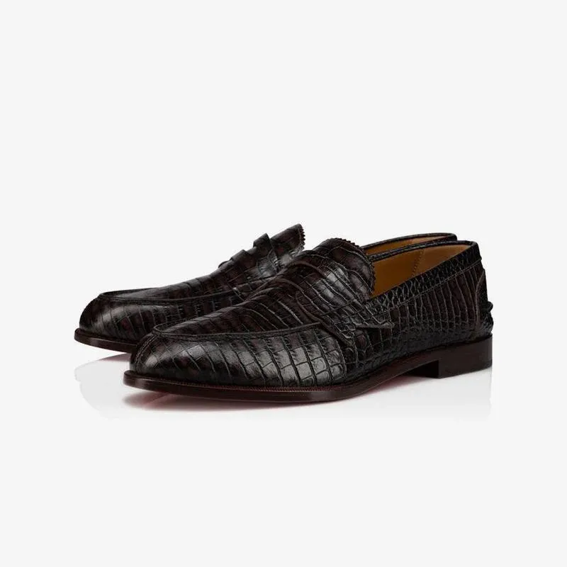 Crocodile Pattern Strap Leather Penny Loafers sold by ArnoConti