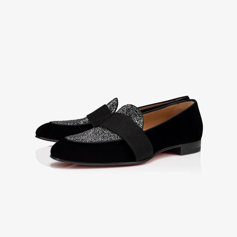 Glitter Rhinestone Strap Loafers Velvet Leather sold by ArnoConti
