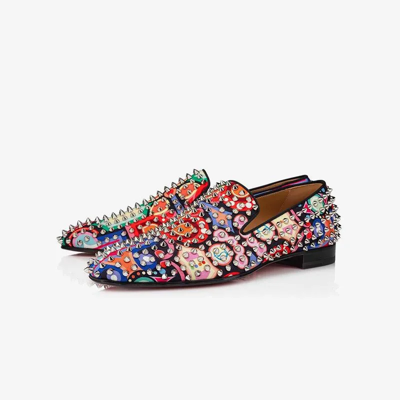 Multi-color Spiked Printed Loafers Shoes Floral made by ArnoConti