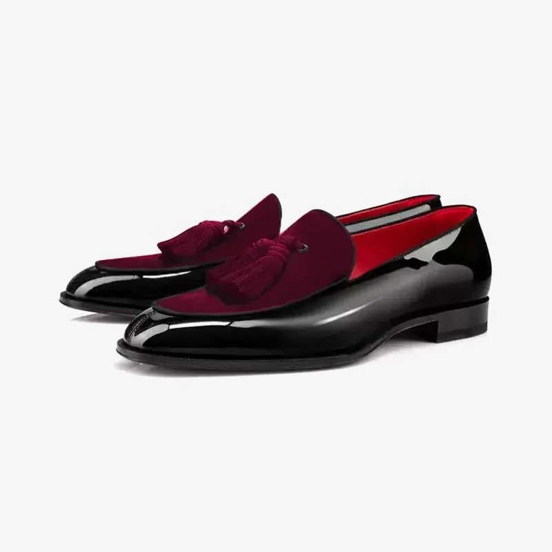 Velvet and Patent Leather Tassel Loafers sold by ArnoConti