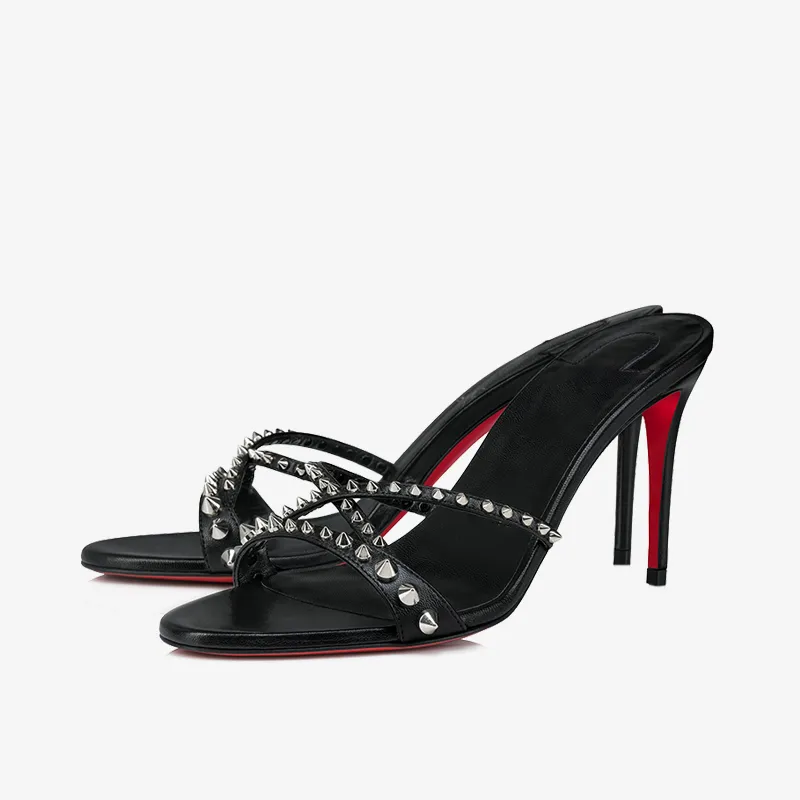 Sleek Black Leather Sandal with Spikes sold by ArnoConti
