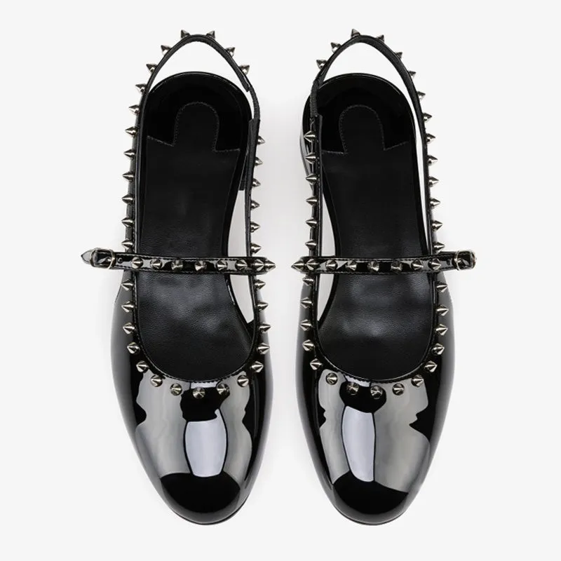 Black Patent Ballerina Flats with Metallic Spikes sold by ArnoConti product image thumbnail 4