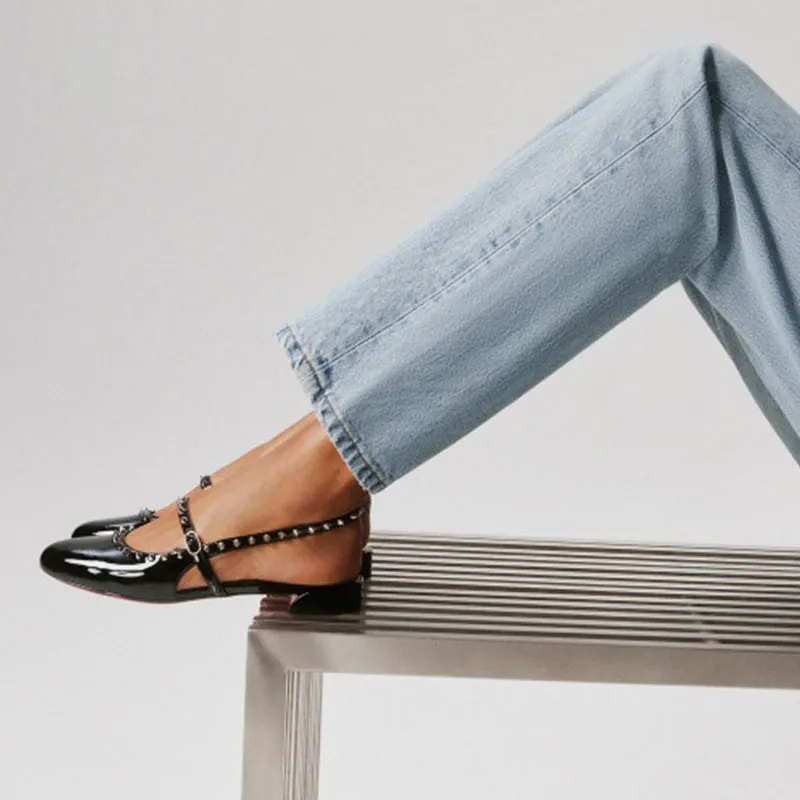 Black Patent Ballerina Flats with Metallic Spikes sold by ArnoConti product image thumbnail 2